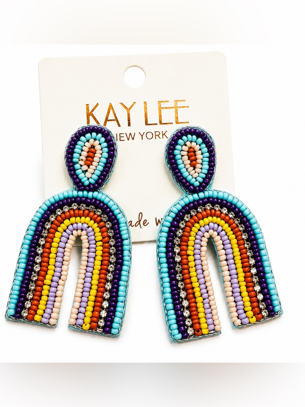 Kay Lee Multicolor Beaded Rainbow Arch Earrings